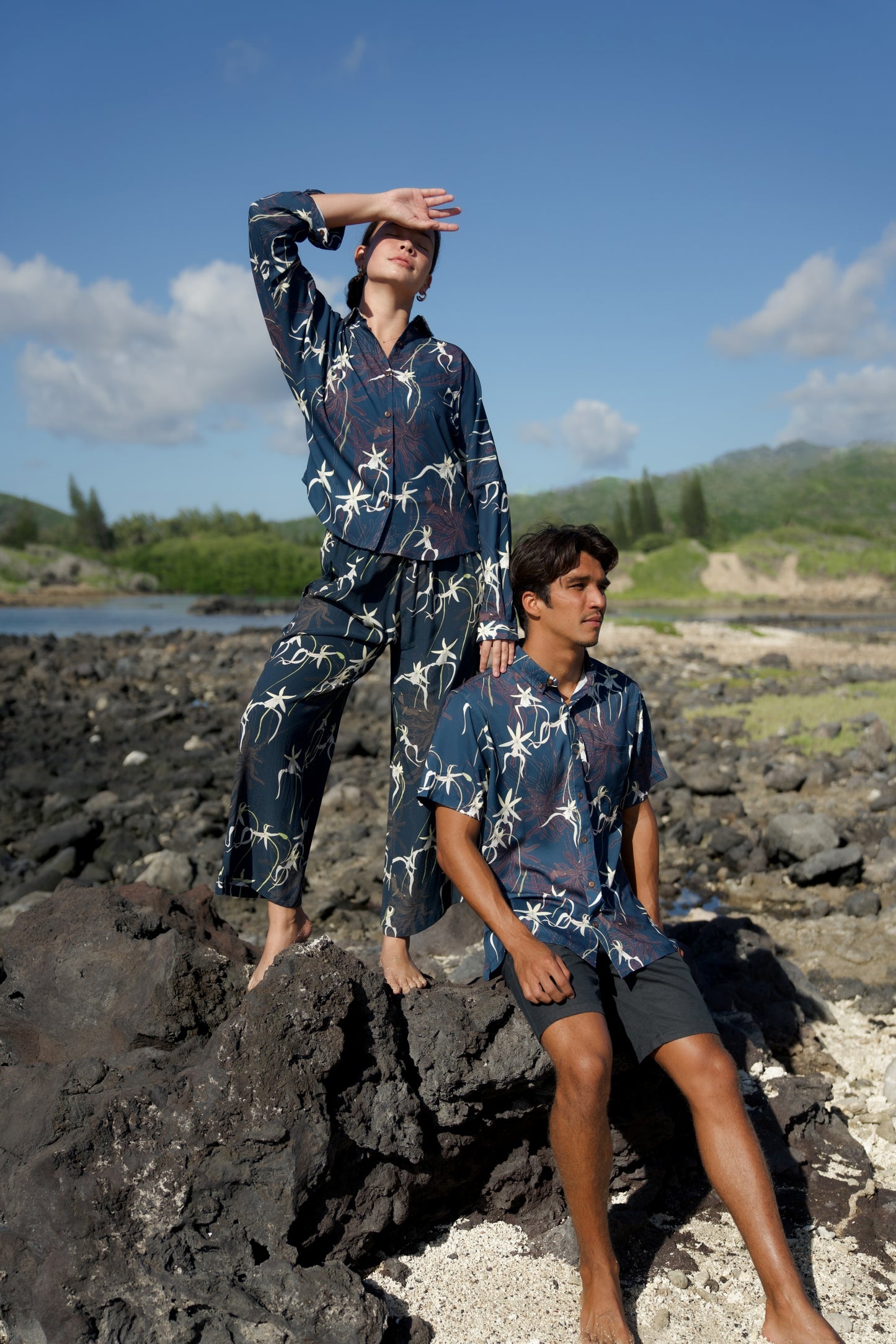 Ghost Orchid Navy Palazzo Pants
