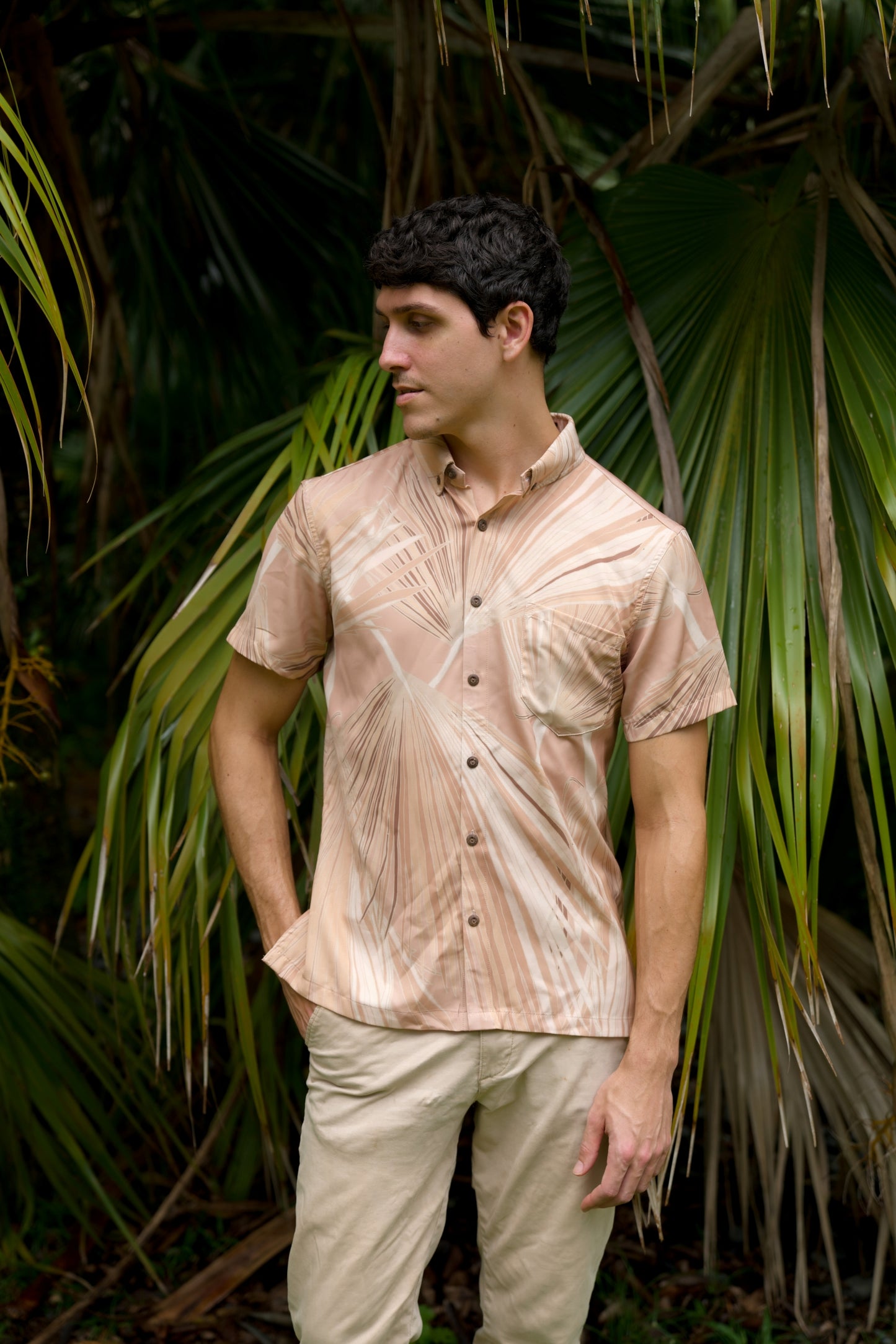Sabal Palm Beige Button Down Shirt