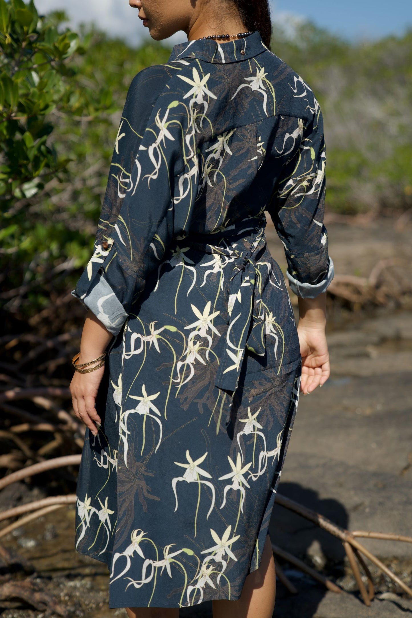 Ghost Orchid Navy Button Down Dress