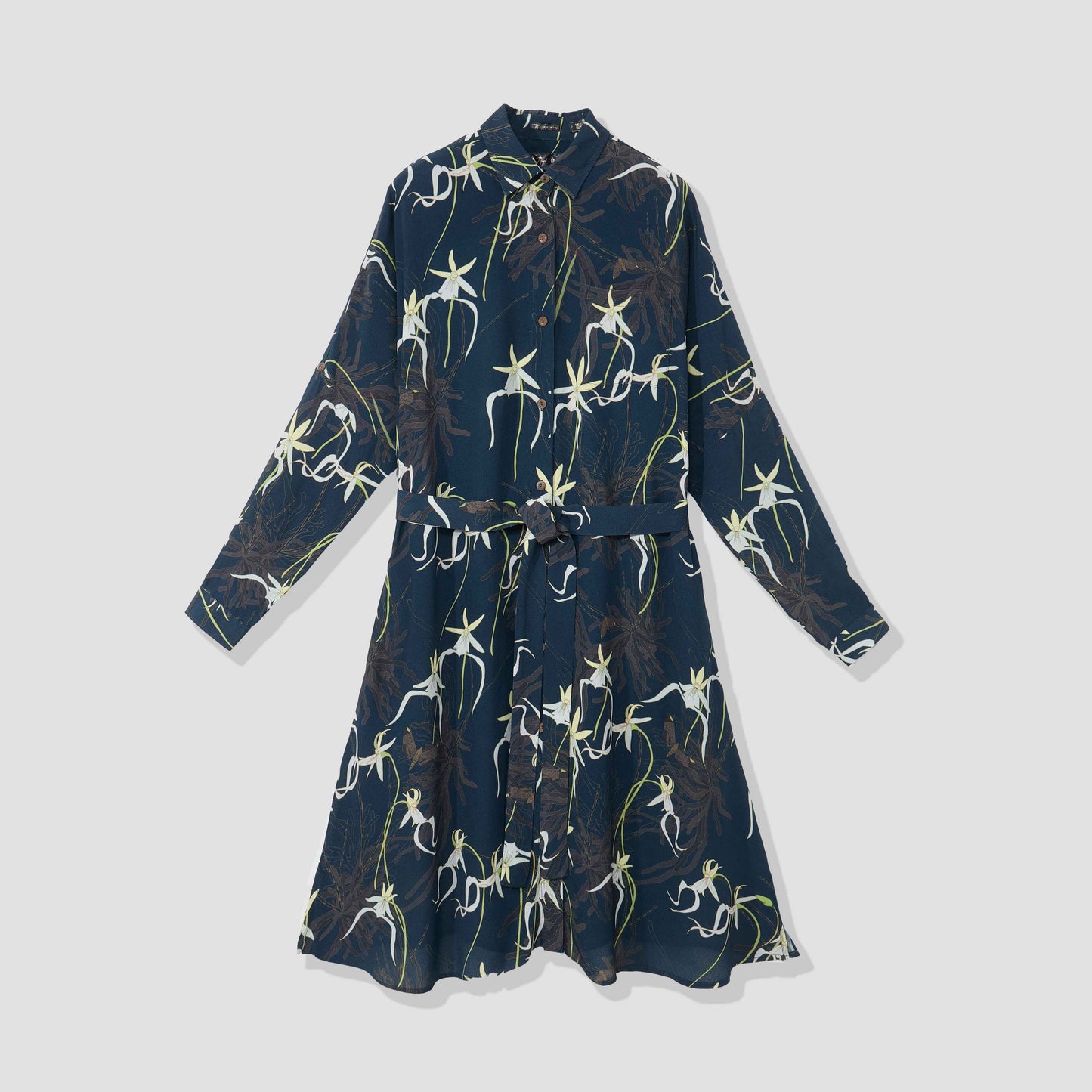 Ghost Orchid Navy Button Down Dress
