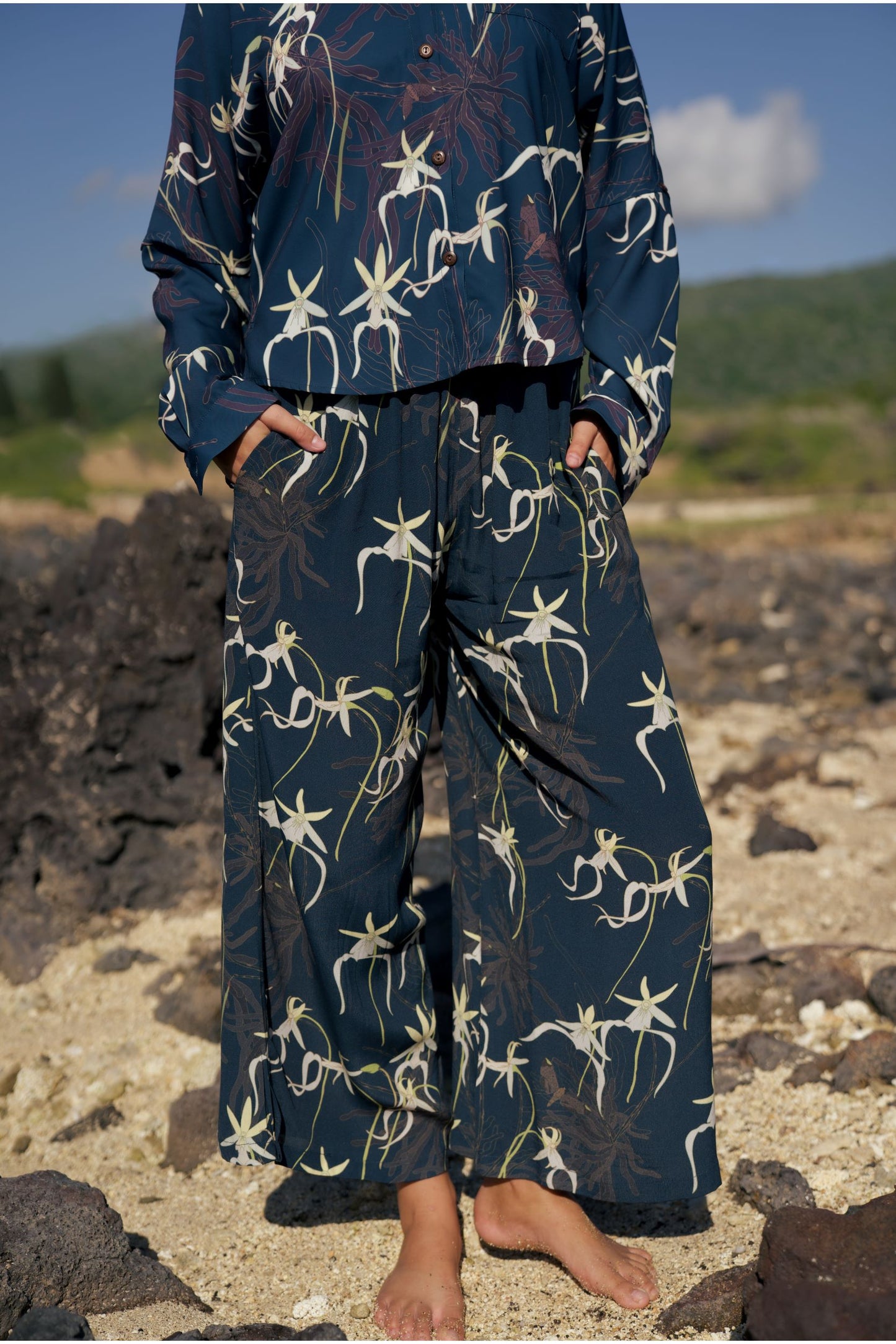 Ghost Orchid Navy Palazzo Pants