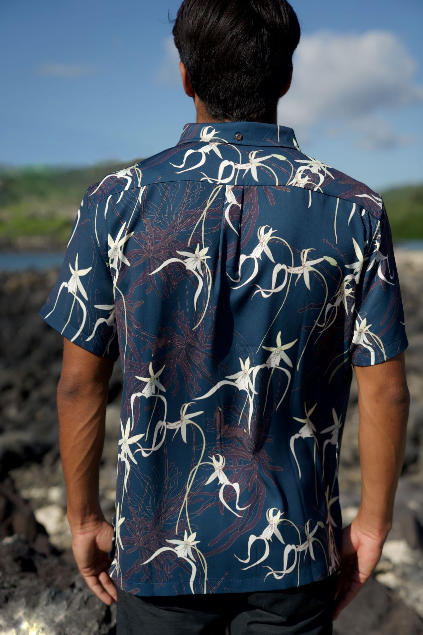 Ghost Orchid Navy Button Down Shirt