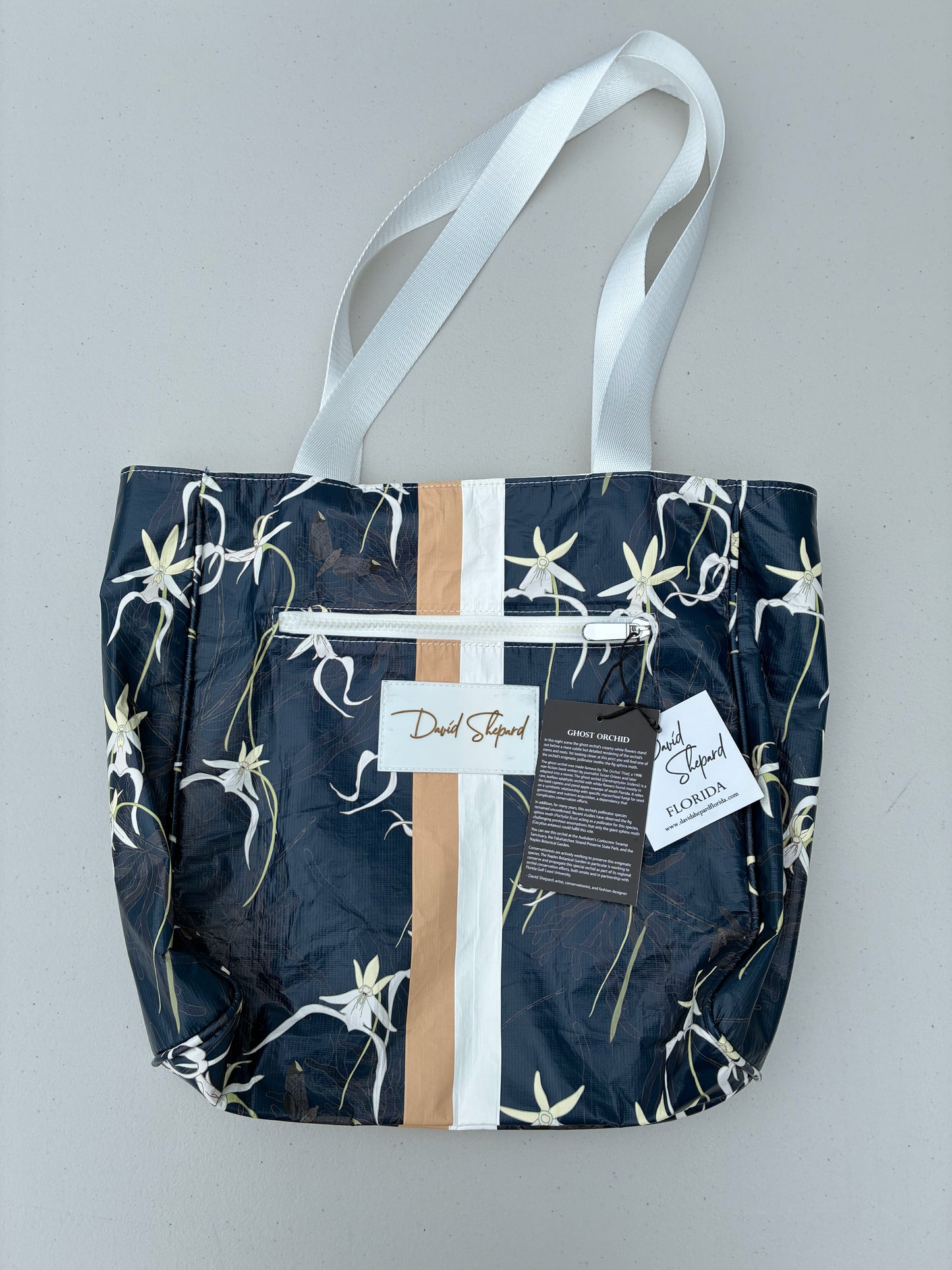 Ghost Orchid Navy Beach Bag