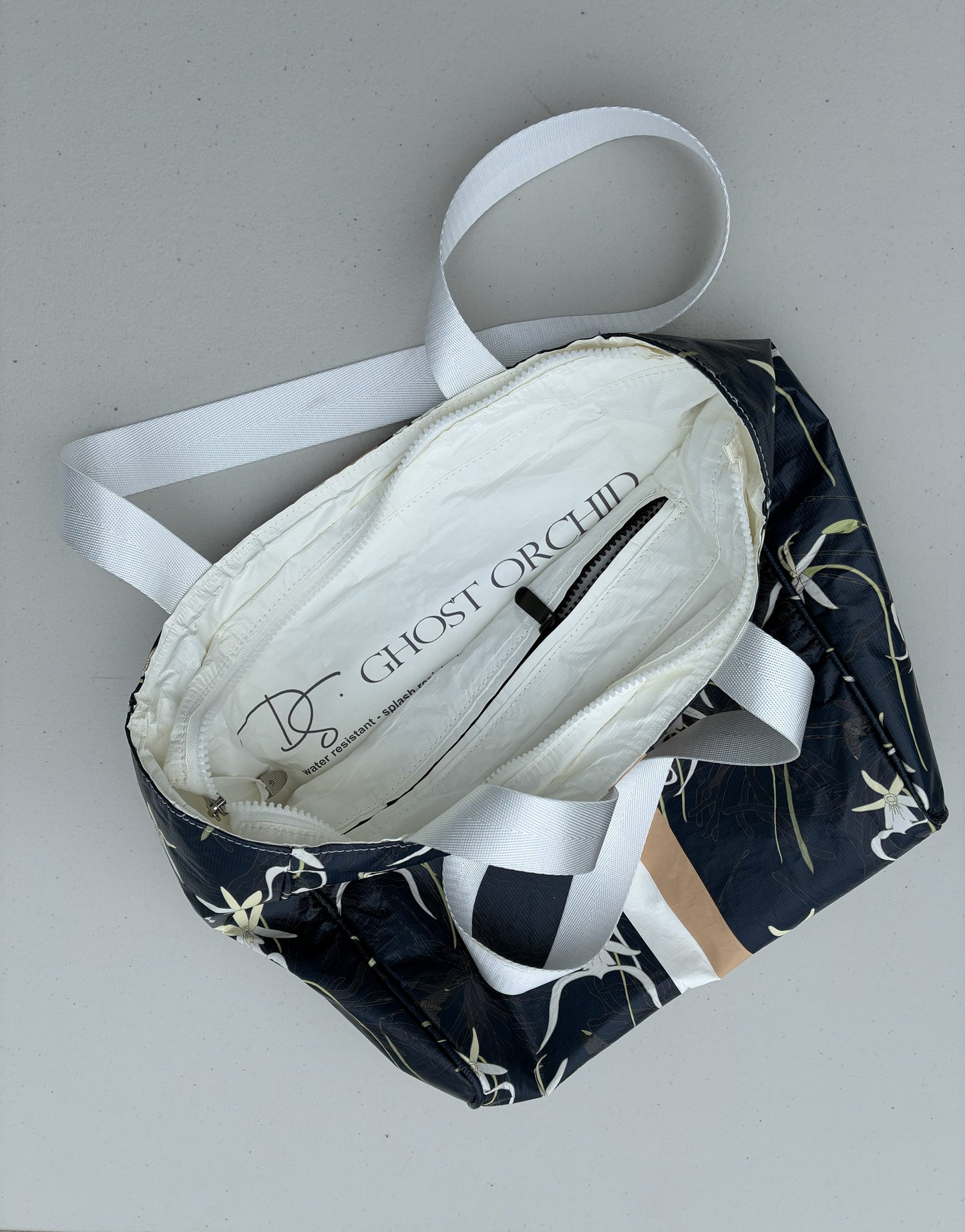 Ghost Orchid Navy Beach Bag