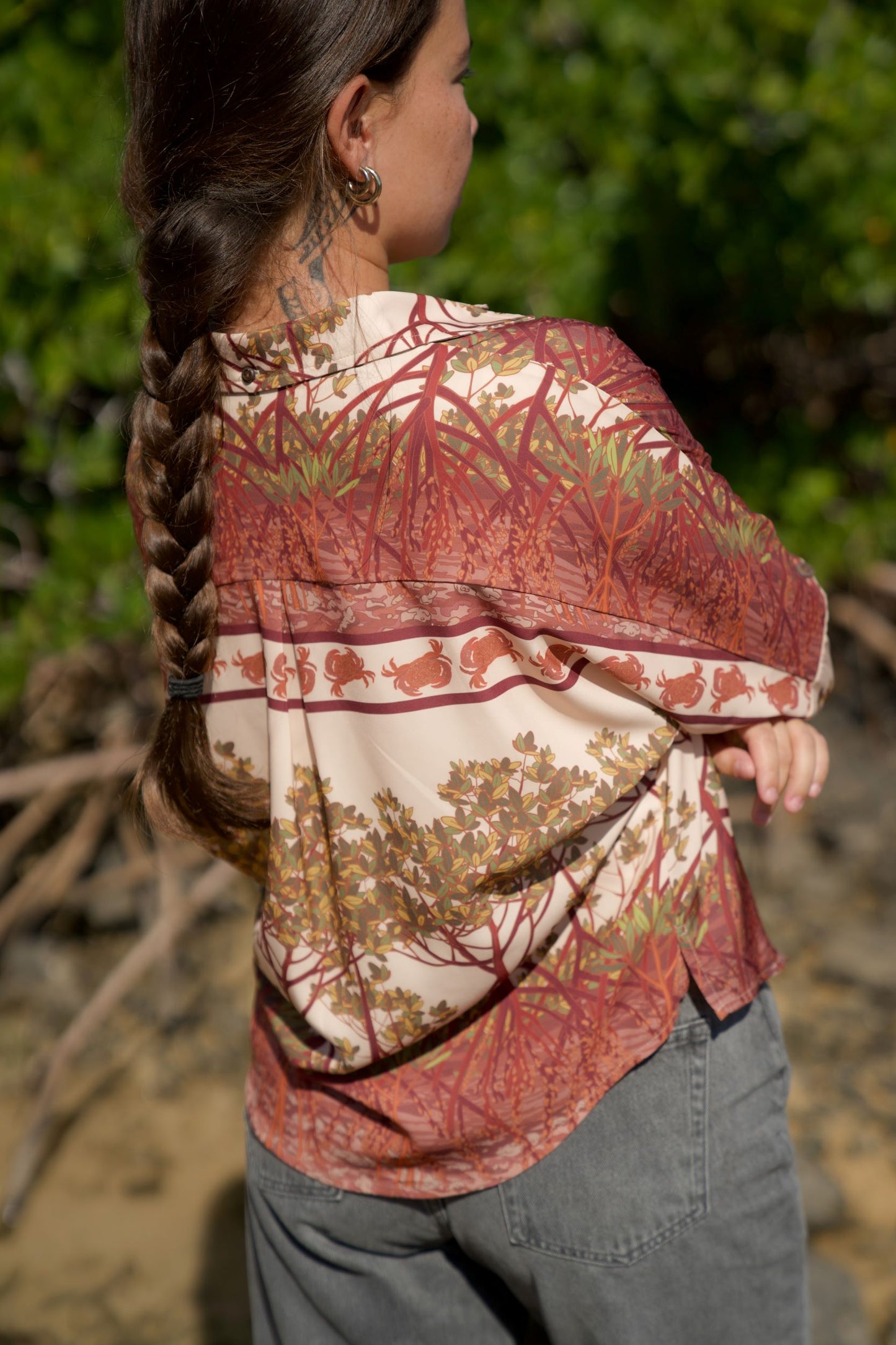 Crab & Mangrove Women's Long Sleeve Button Down Shirt
