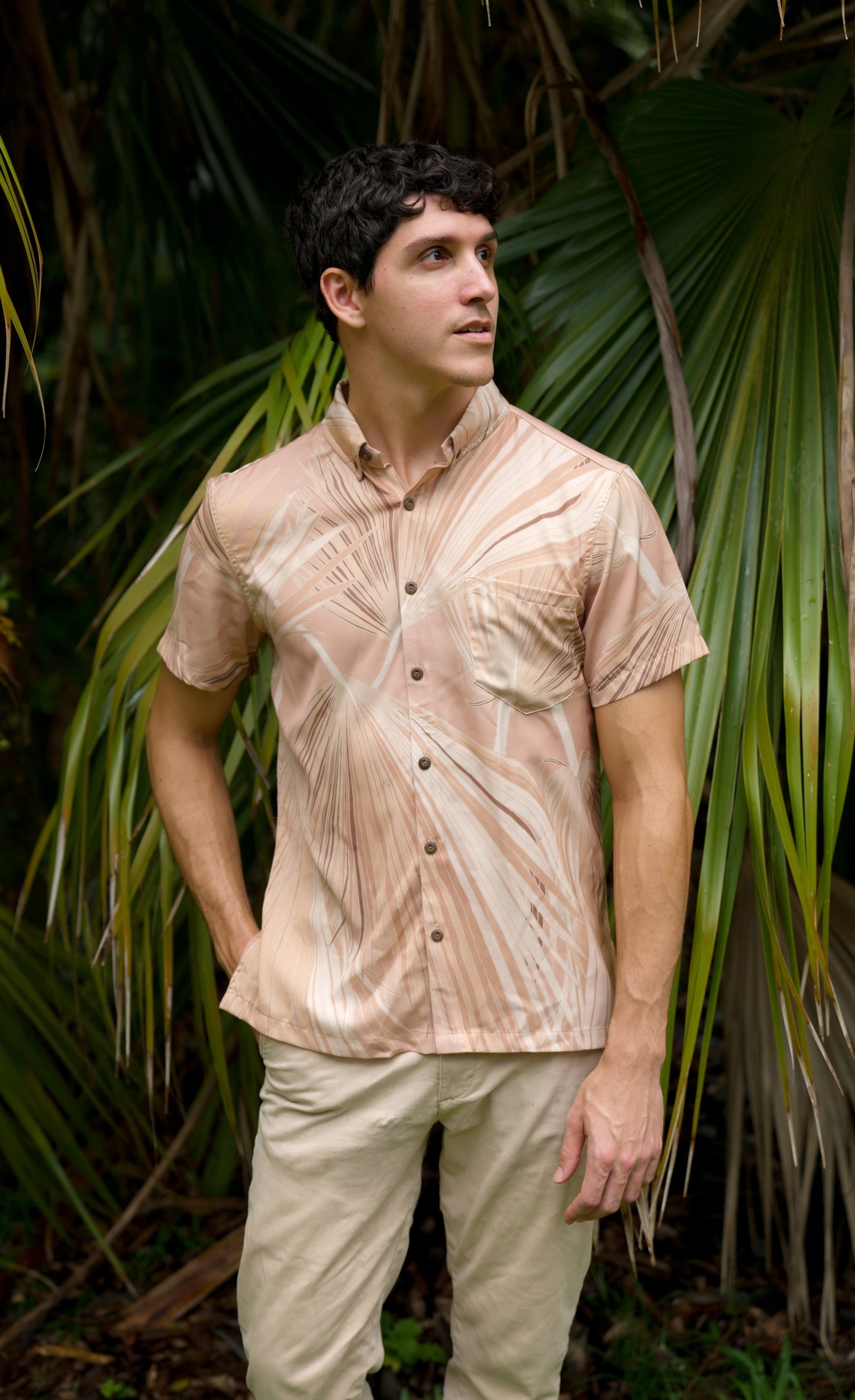 Sabal Palm Beige Button Down Shirt