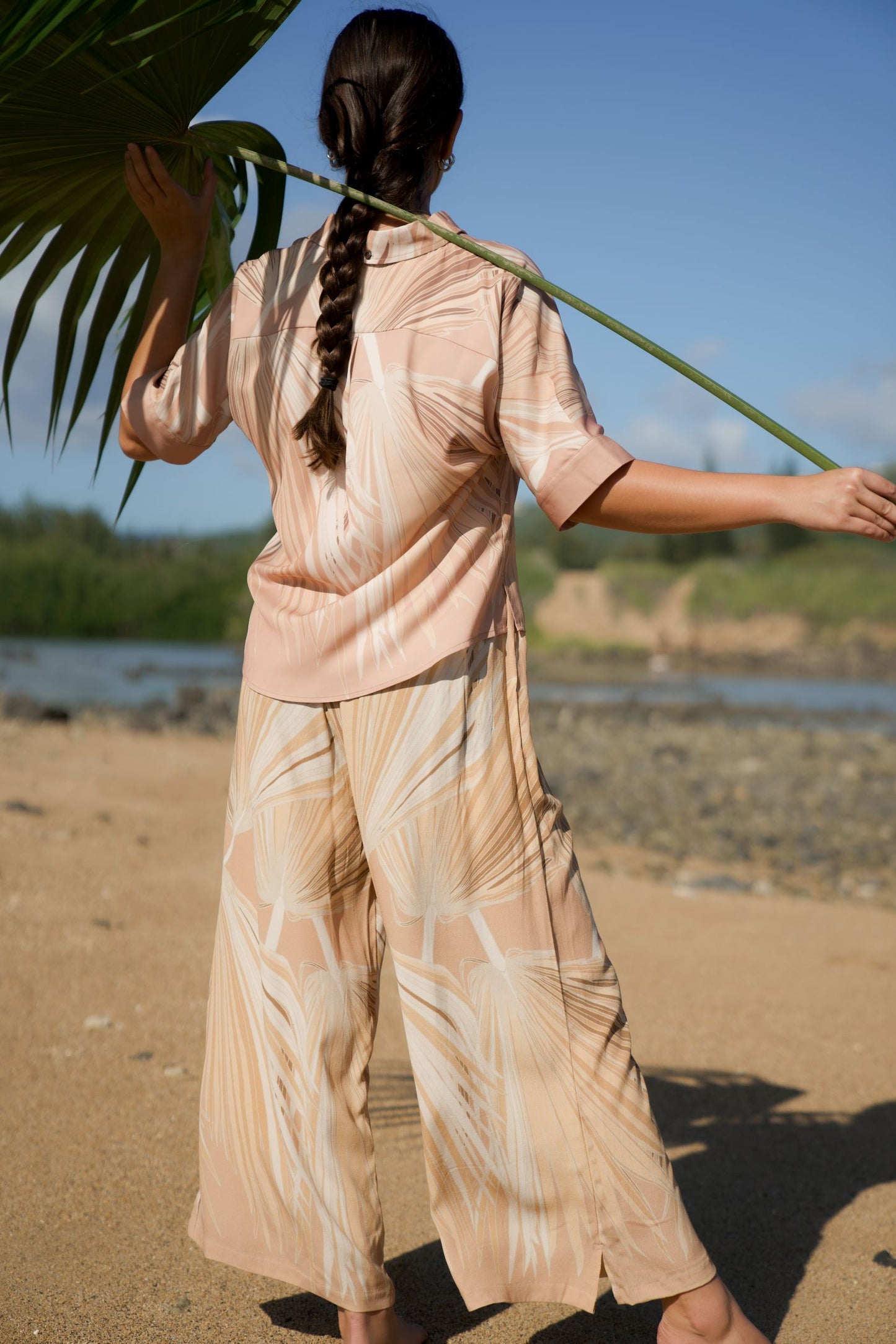 Sabal Palm Beige Palazzo Pants