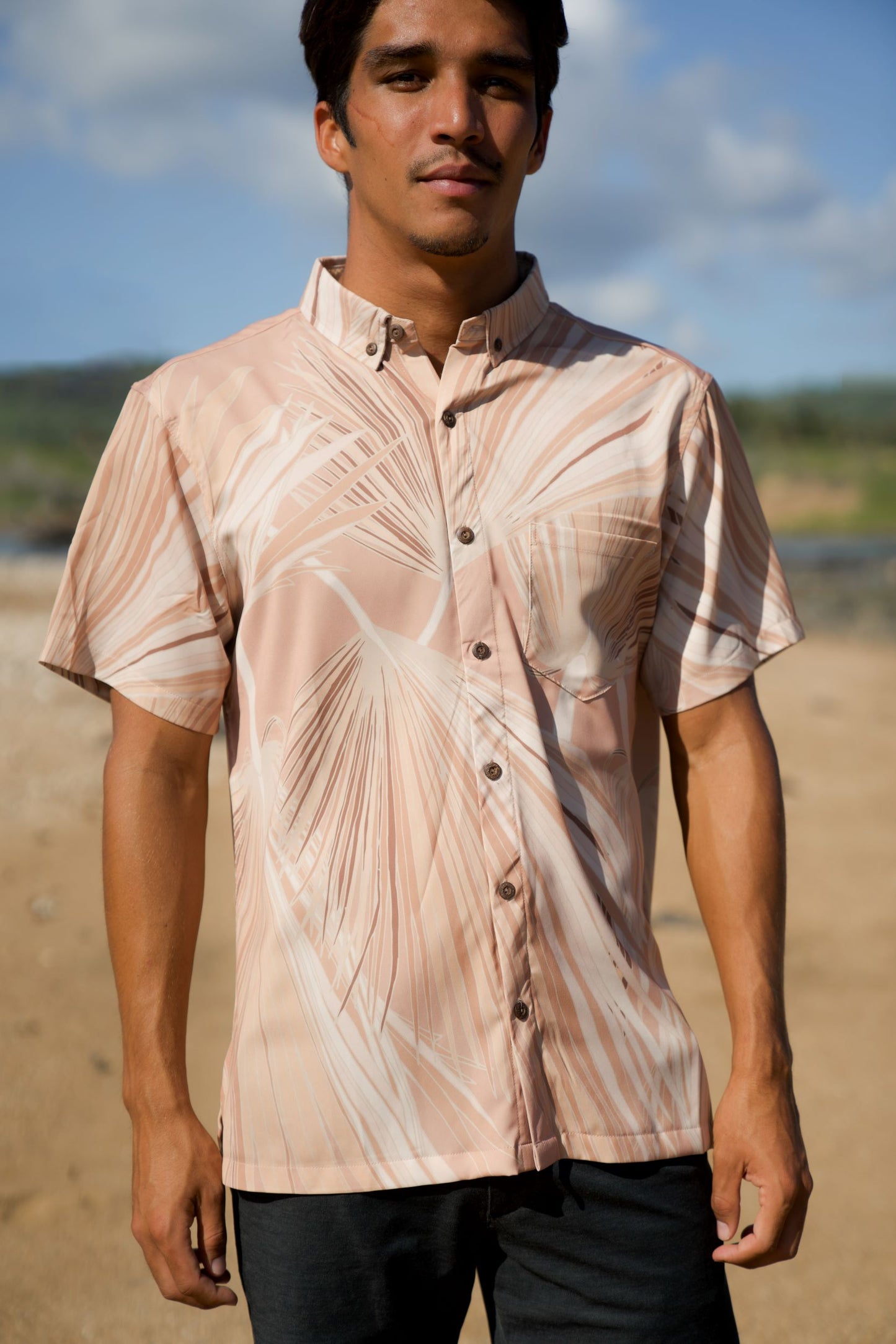 Sabal Palm Beige Button Down Shirt