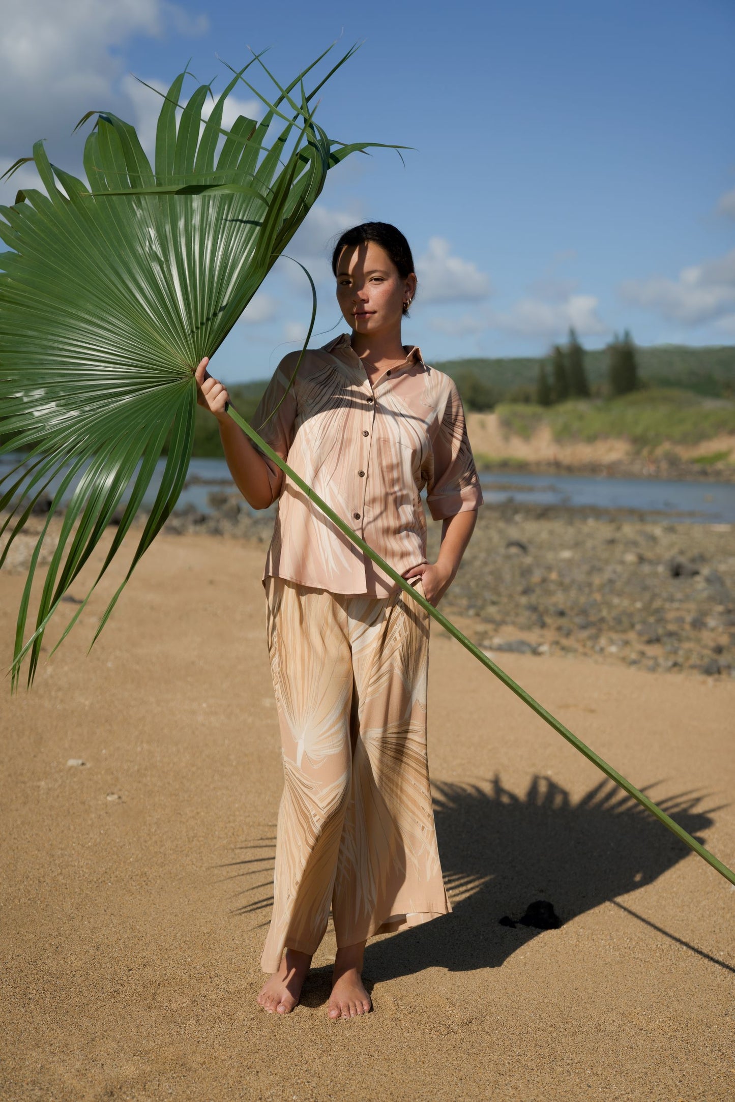 Sabal Palm Beige Palazzo Pants