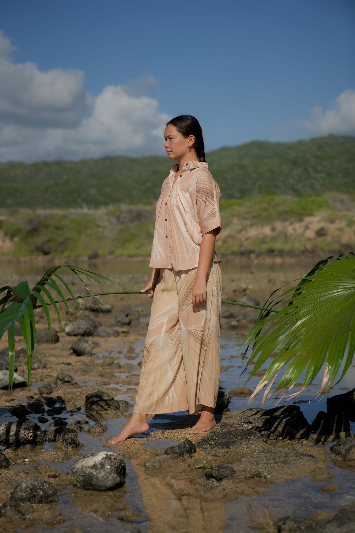 Sabal Palm Beige Palazzo Pants