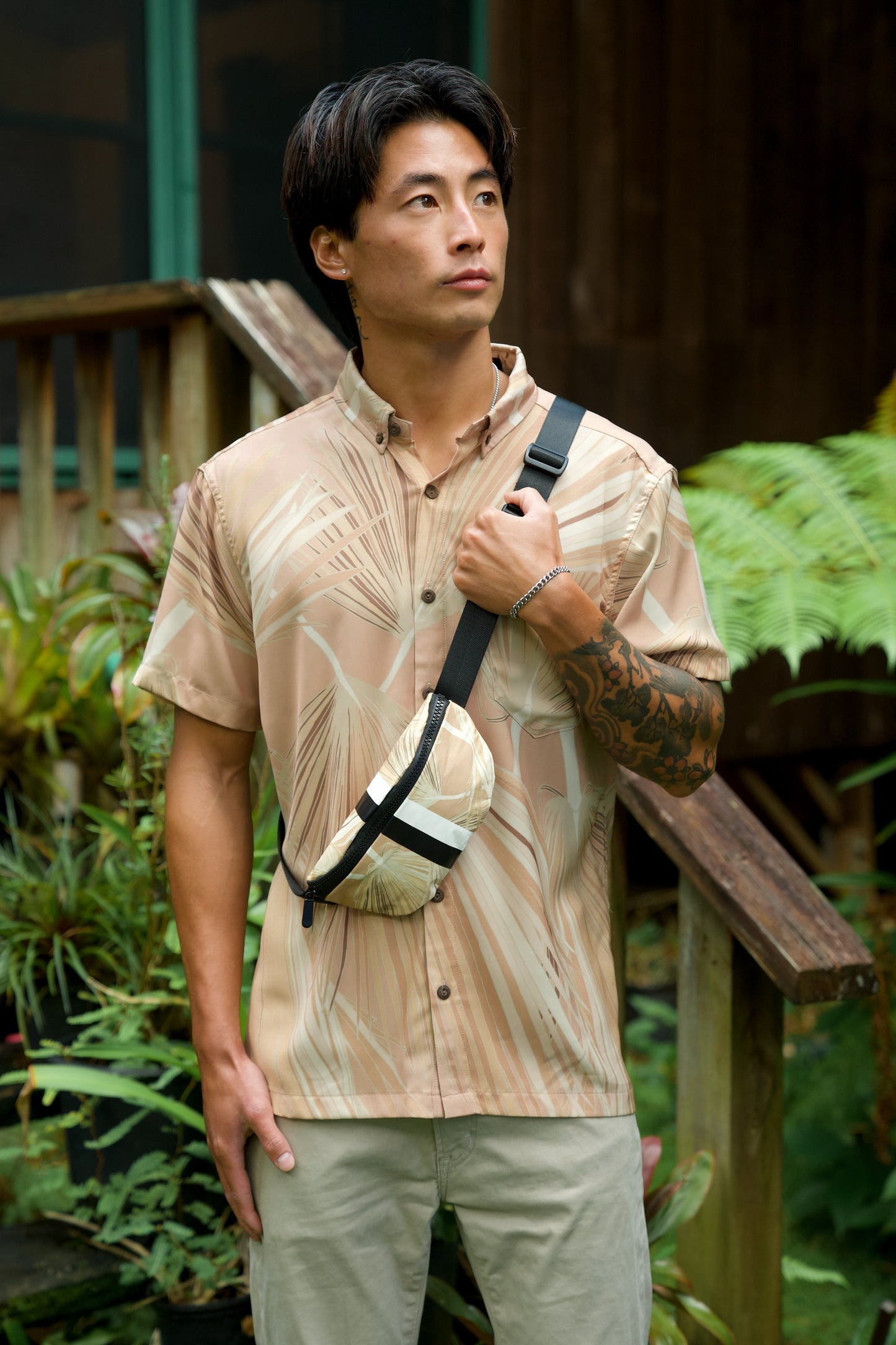 Sabal Palm Beige Button Down Shirt