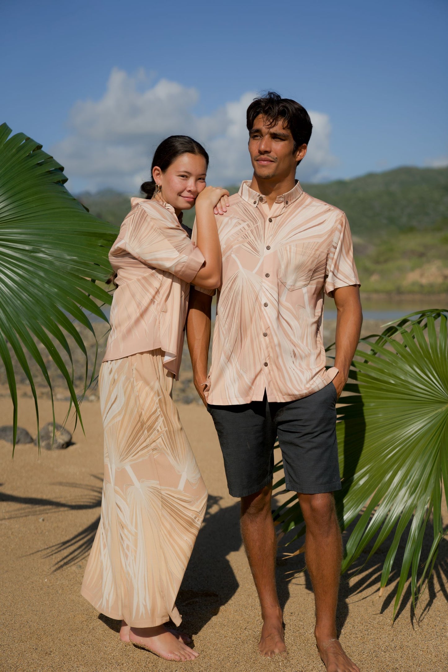 Sabal Palm Beige Button Down Shirt